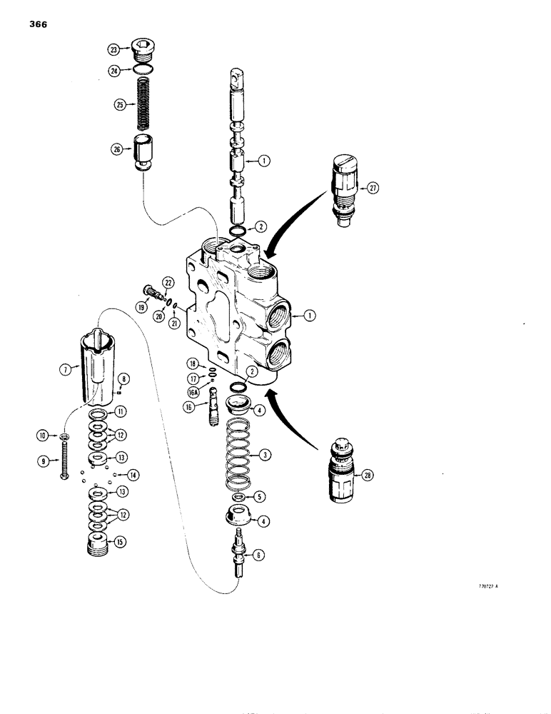 Схема запчастей Case 1150B - (366) - D77559 BUCKET OR FELLER BUNCHER TILT SECTION (07) - HYDRAULIC SYSTEM