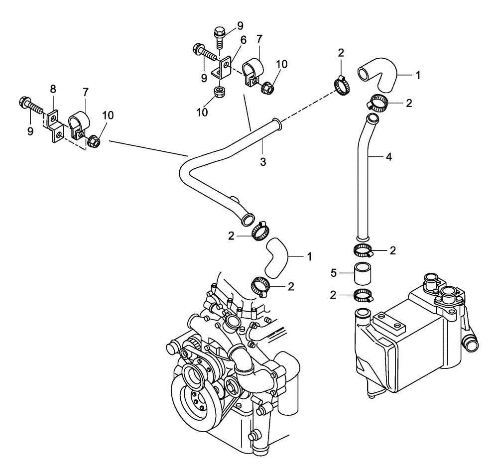 Схема запчастей Case 335 - (04A02000644[001]) - ENGINE COOLING SYSTEM - PIPELINES (87367879) (01) - ENGINE