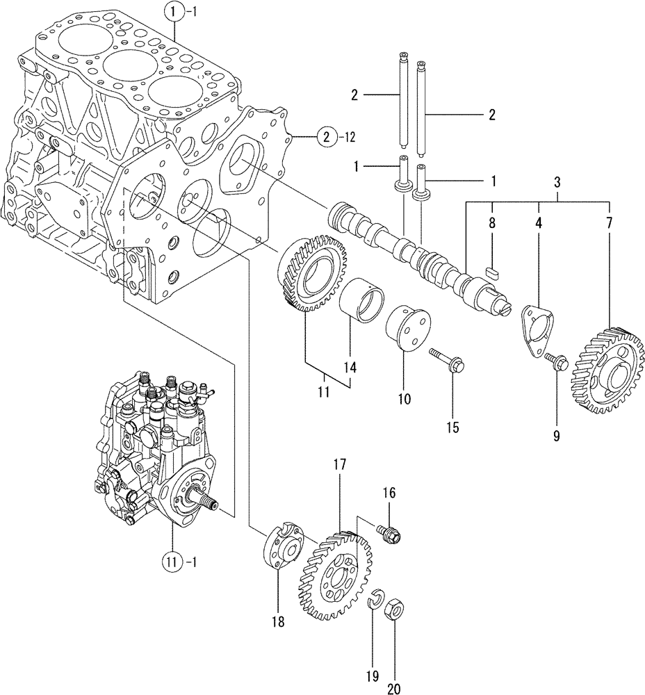 Схема запчастей Case CX27B - (08-007) - CAMSHAFT AND DRIVING GEAR (10) - ENGINE