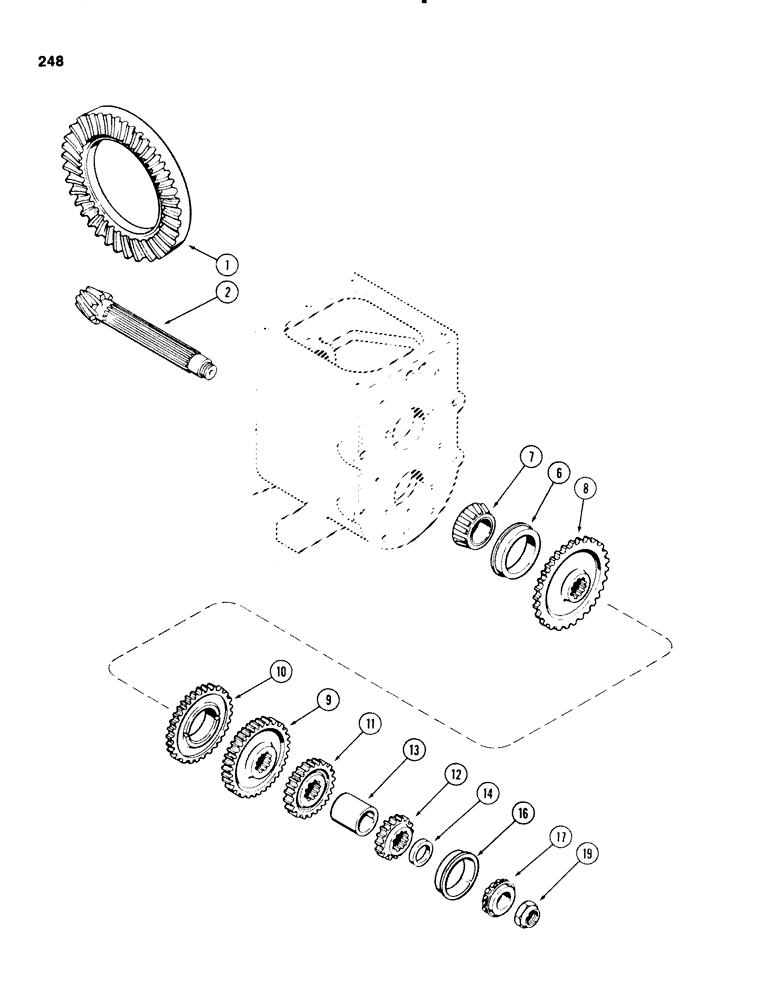 Схема запчастей Case 580E - (248) - TRANSAXLE COUNTERSHAFT, 2 WHEEL DRIVE, PRIOR TO TRANSMISSION SN 16270319 (06) - POWER TRAIN