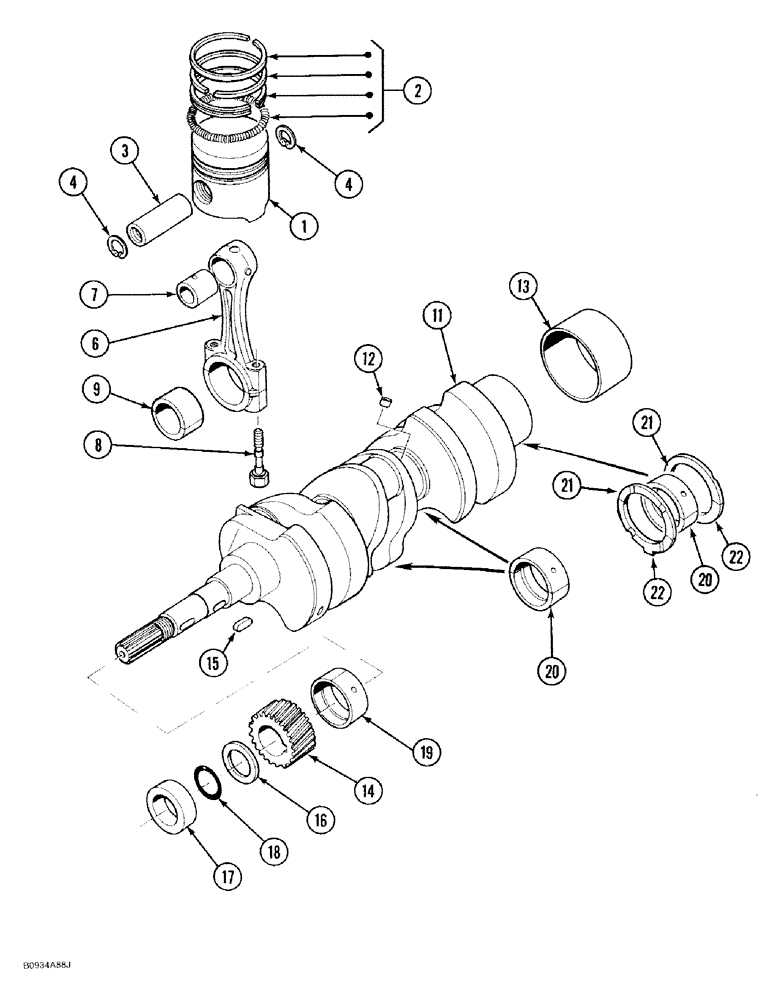 Схема запчастей Case 1818 - (2-24) - CRANKSHAFT, PISTONS, AND CONNECTING RODS, DIESEL MODELS (02) - ENGINE