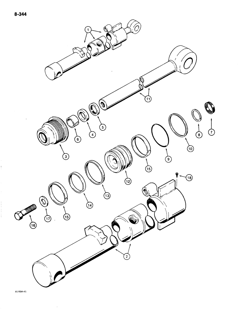 Схема запчастей Case 780C - (8-344) - G103108 BACKHOE DIPPER EXTENSION CYLINDER (08) - HYDRAULICS