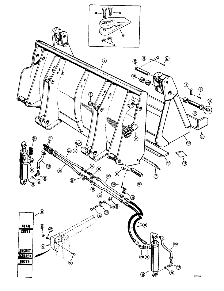 Схема запчастей Case 680CK - (148) - D15611 4-IN-1 BUCKET, OPTIONAL BUCKET TEETH (82) - FRONT LOADER & BUCKET