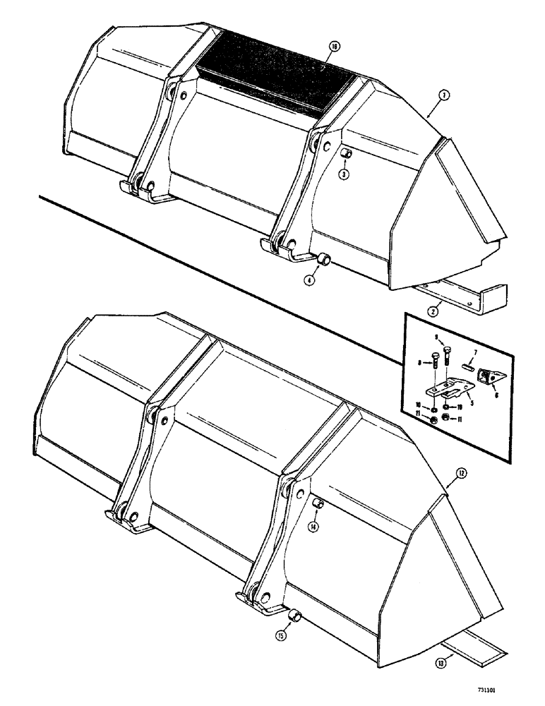 Схема запчастей Case 680CK - (146) - LOADER BUCKETS, 1-1/4 CUBIC YARD LOADER BUCKET (MACHINERY (82) - FRONT LOADER & BUCKET