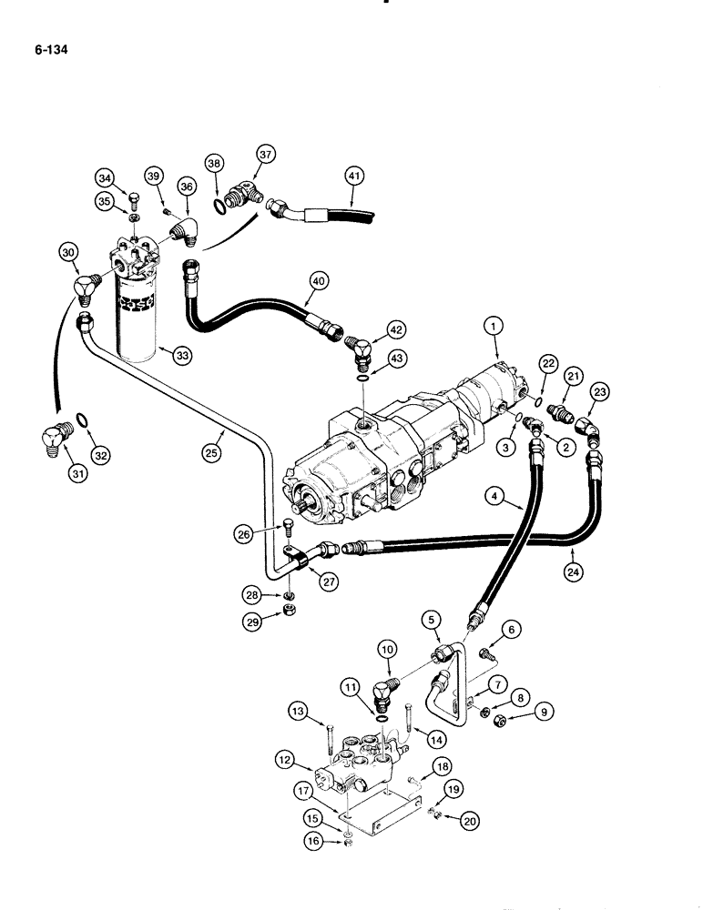 Схема запчастей Case 1835B - (6-134) - TANDEM PUMP HYDRAULIC CIRCUIT, CHARGING AND LOADER CONTROL VALVE LINES (06) - POWER TRAIN