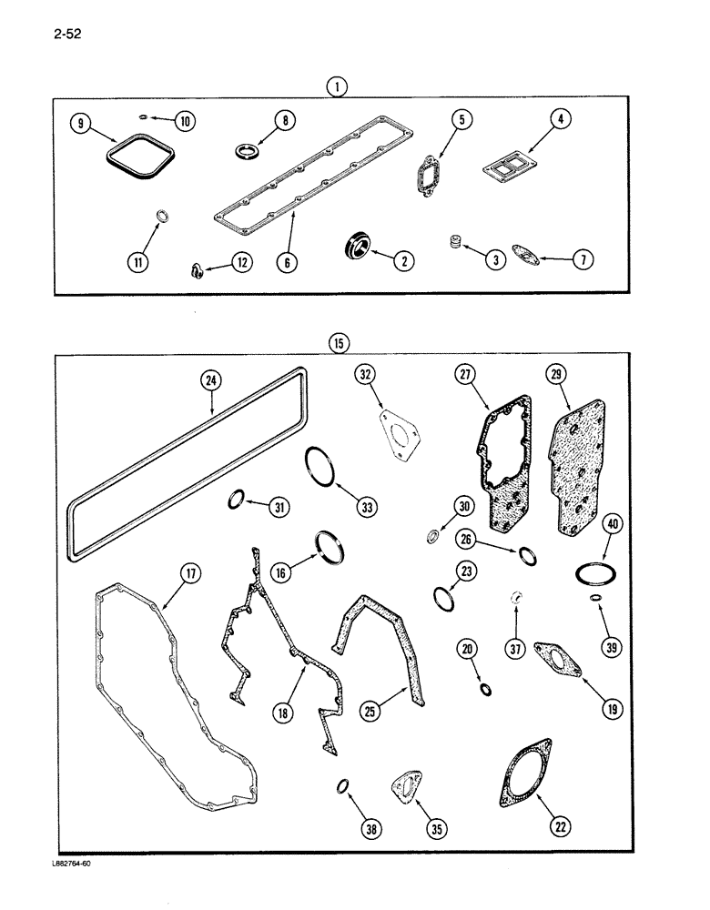 Схема запчастей Case 680K - (2-52) - ENGINE GASKET KITS, 6-590 ENGINE, VALVE GRIND, CYLINDER BLOCK (02) - ENGINE