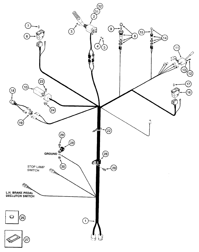 Схема запчастей Case 921B - (4-004) - HARNESS - PEDESTAL, PRIOR TO P.I.N. JEE0052701 (04) - ELECTRICAL SYSTEMS