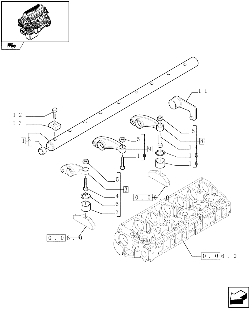 Схема запчастей Case F3BE0684J E902 - (0.06.6) - SHAFT & ROCKER ARMS (504128742) 