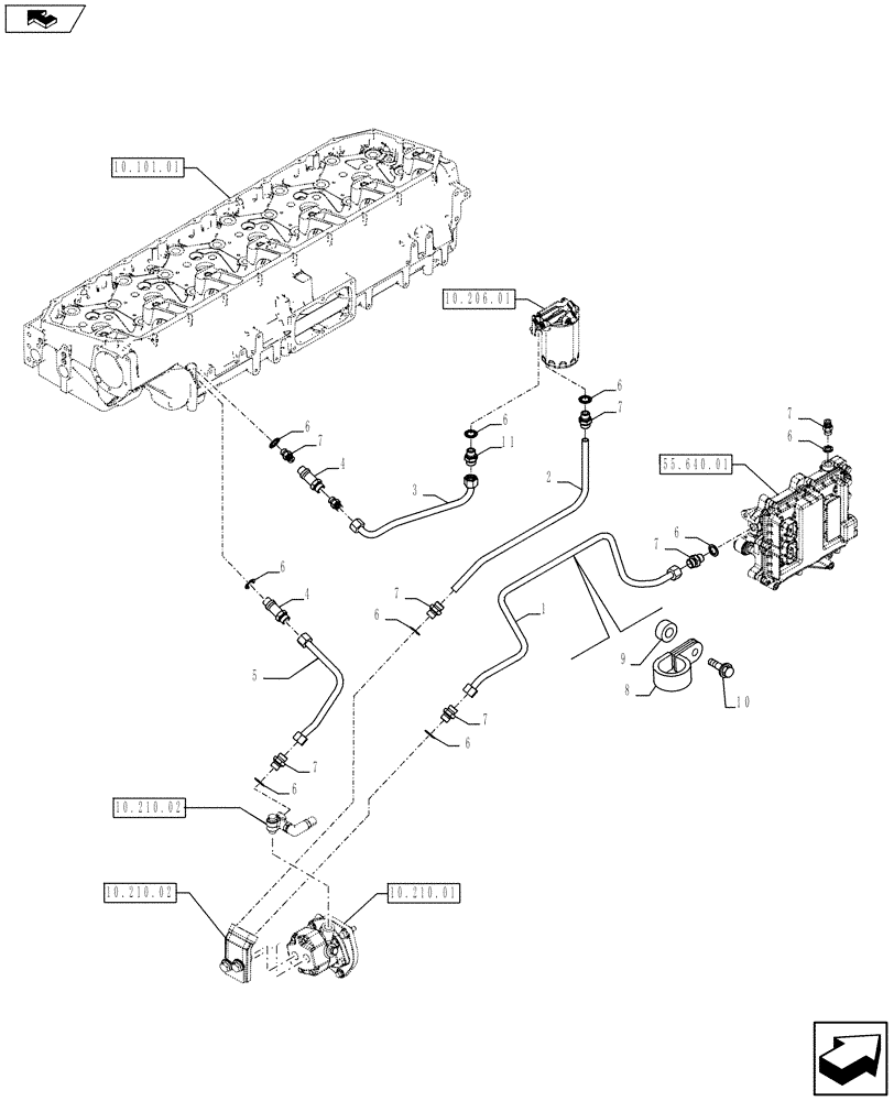 Схема запчастей Case F3BE0684N E915 - (10.218.01) - PIPING - FUEL (504146544-504057183-504057137-504057152-504057157) (10) - ENGINE