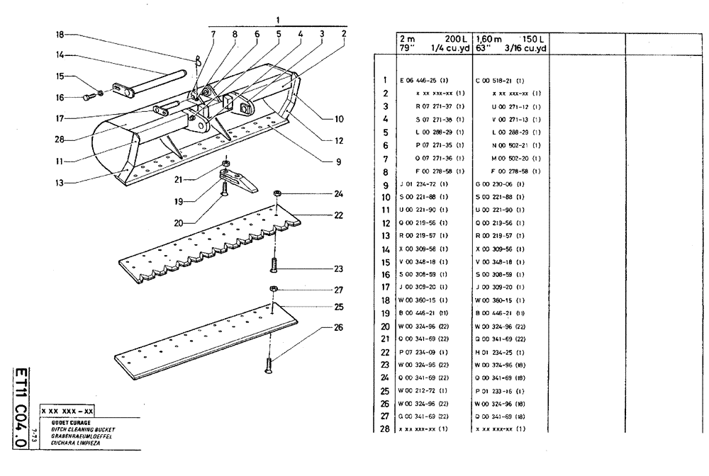 Схема запчастей Case TY45 - (ET11 C04.0[2]) - DITCH CLEANING BUCKET - 1,60 M 150 L (63" 3/16 CU. YD.) (19) - BUCKETS