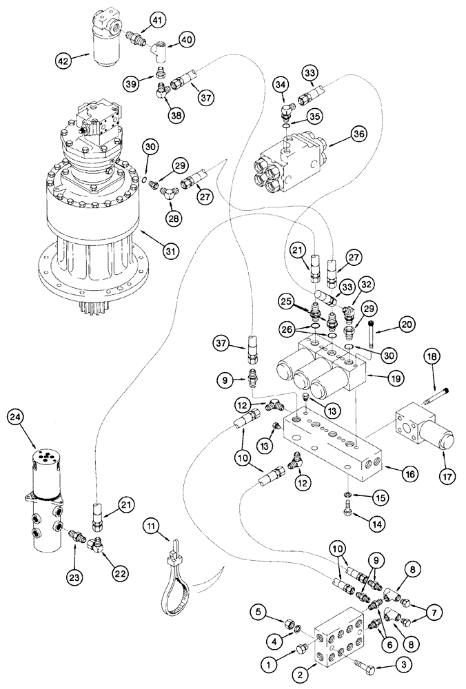 Схема запчастей Case 9060 - (8-038) - HYDRAULIC CONTROL CIRCUIT, SOLENOIDS TO SWIVEL, SWING MOTOR AND CUSHION VALVE (08) - HYDRAULICS