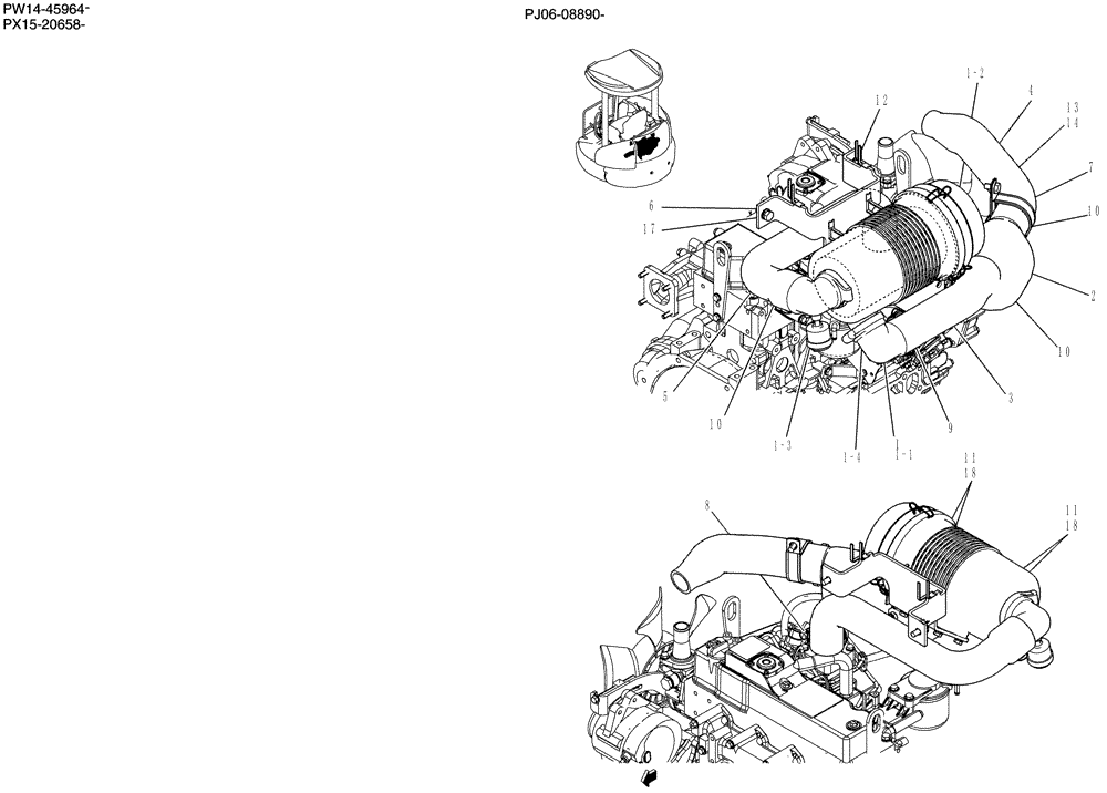 Схема запчастей Case CX50B - (042-17[1]) - CLEANER ASSY, AIR CANOPY (10) - ENGINE