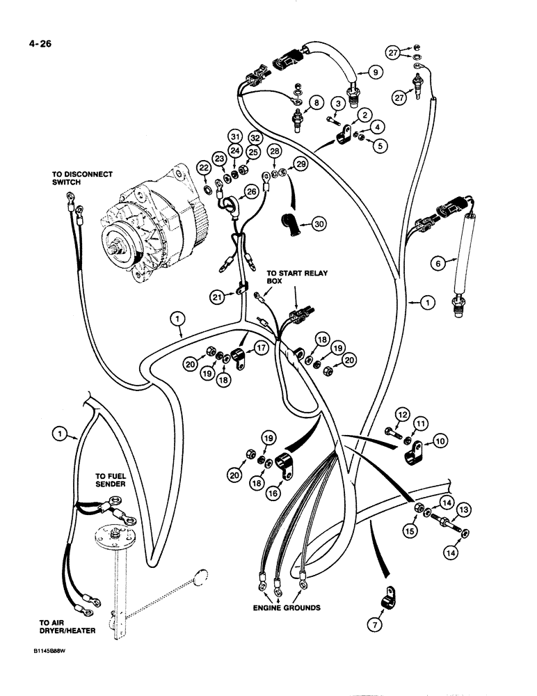 Схема запчастей Case 621 - (4-26) - REAR HARNESS, ENGINE LEFT-HAND SIDE, PRIOR TO P.I.N. JAK0020901 (04) - ELECTRICAL SYSTEMS