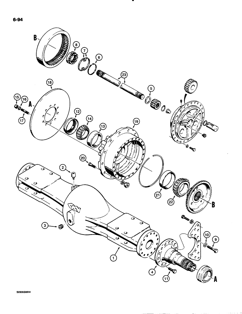 Схема запчастей Case 621 - (6-094) - FRONT AXLE HOUSING AND PLANETARY, P.I.N. JAK0020901 AND AFTER (06) - POWER TRAIN