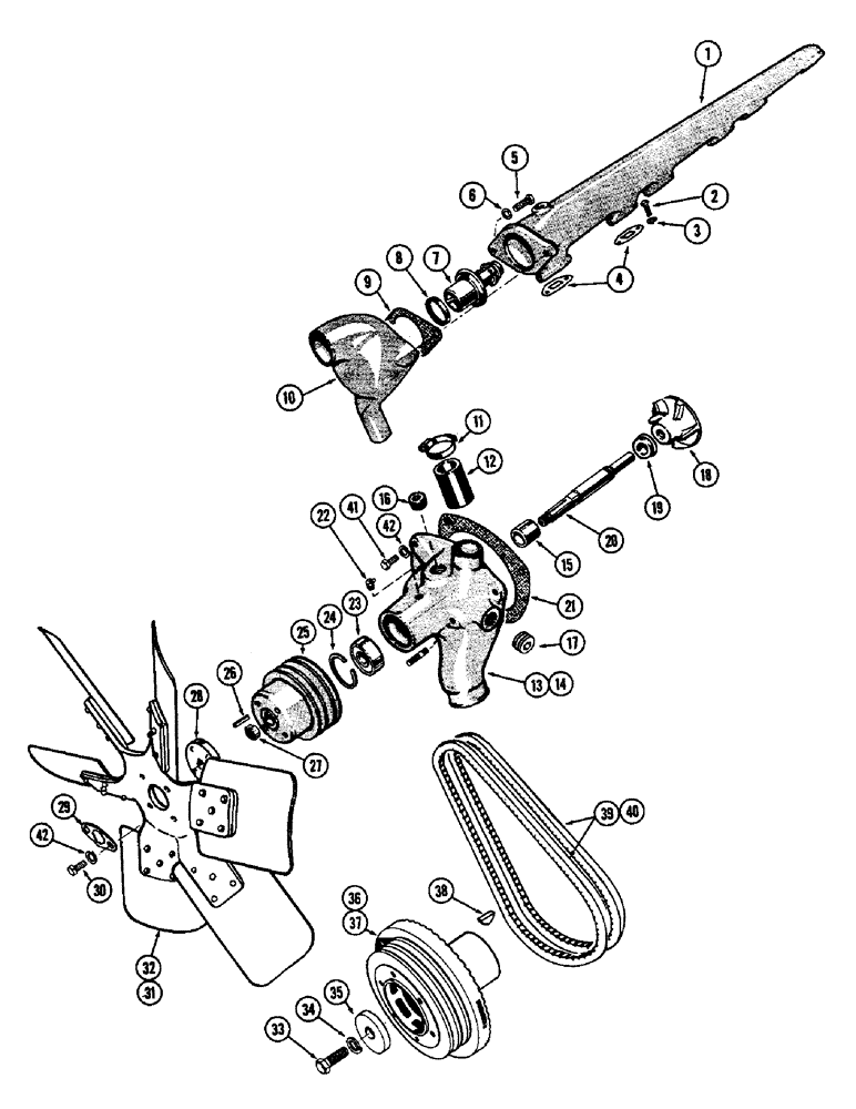 Схема запчастей Case W8B - (050) - WATER PUMP AND MANIFOLD (01) - ENGINE