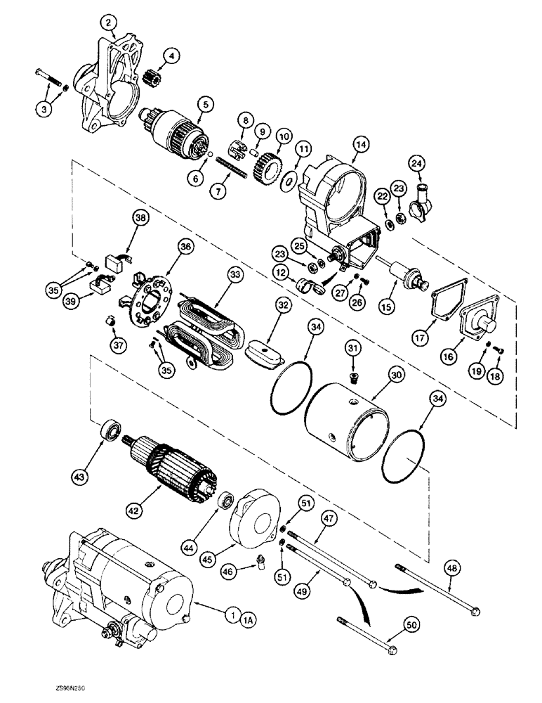 Схема запчастей Case 1150E - (4-02) - STARTER ASSEMBLY, 6T-590 ENGINE, LOADERS, 62 INCH GAUGE LONG TRACK & DRAWBAR DOZERS (04) - ELECTRICAL SYSTEMS