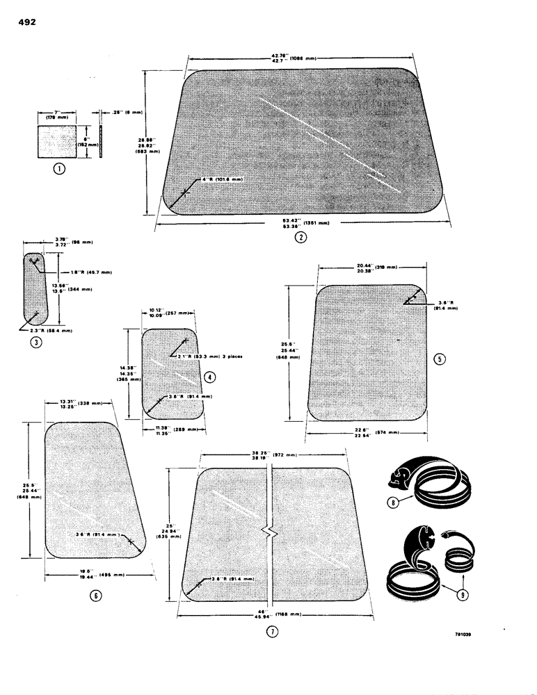 Схема запчастей Case 1150B - (492) - CAB, GLASS (05) - UPPERSTRUCTURE CHASSIS