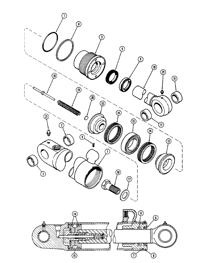 Схема запчастей Case 33 - (306) - G32904 BOOM CYL,4"DIA CYL W/39-3/16"STROKE,W/SOLID OUTER WIPER &INNER BUSHING W/SWAGE STYLE CYL TUBE 