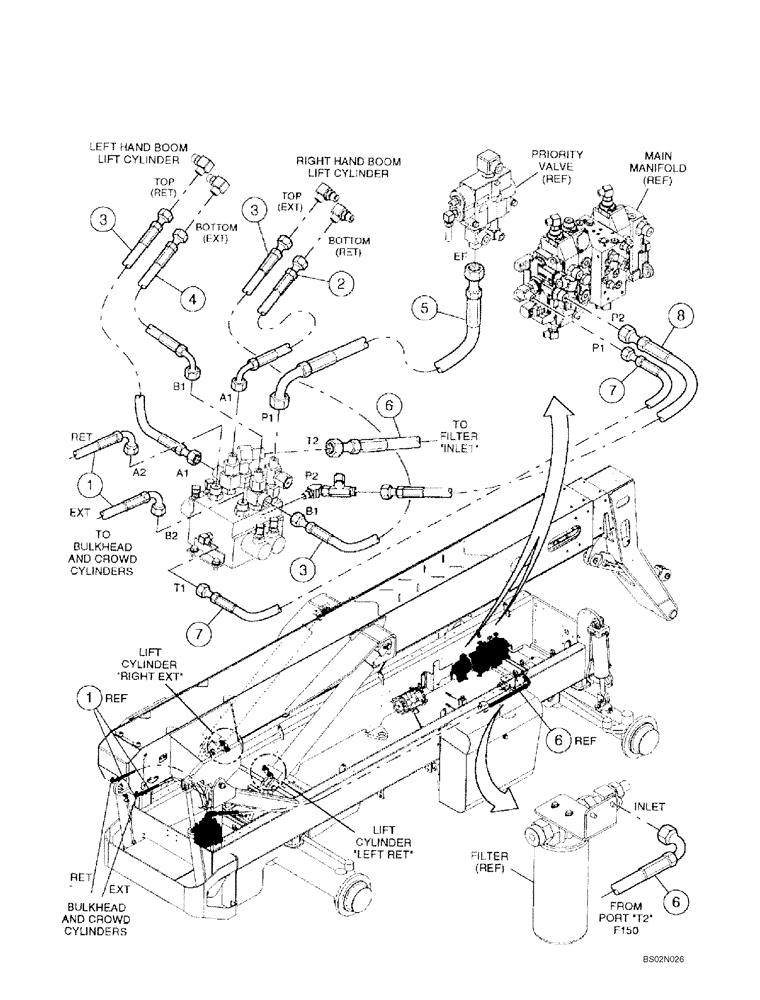 Схема запчастей Case 686GXR - (8-14C) - LIFT & CROWD HOSES (ASN 686G JFE0000705; 686GXR JFE0001847; 688G JFE0003612) (08) - HYDRAULICS