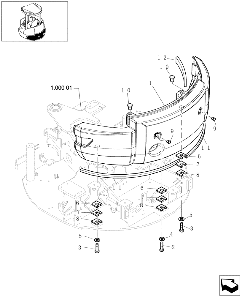 Схема запчастей Case CX27B - (1.000[02]) - COUNTERWEIGHT INSTALLATION (01) - Section 1