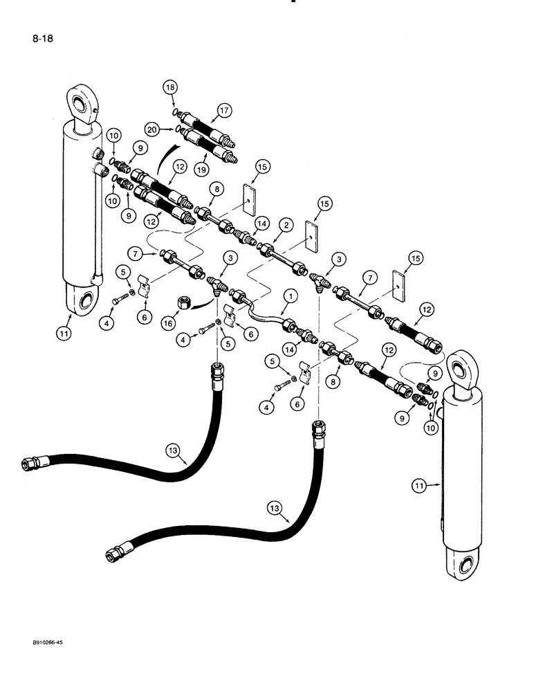 Схема запчастей Case 821 - (8-018) - HYDRAULIC CIRCUIT, AUXILIARY CYLINDERS TO CLAM BUCKET (08) - HYDRAULICS