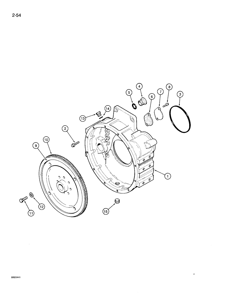 Схема запчастей Case 721 - (2-54) - FLYWHEEL AND HOUSING, 6T-830 ENGINE (02) - ENGINE