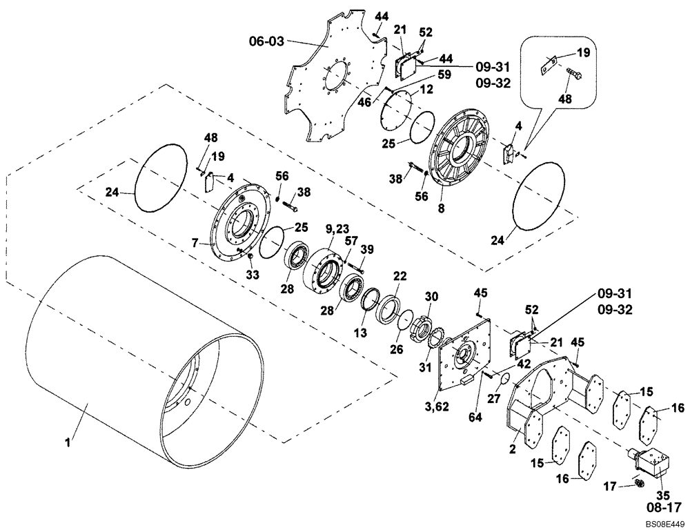 Схема запчастей Case SV208 - (09-30[01]) - VIBRATORY DRUM, SMOOTH (GROUP 1) (ND104240) (09) - CHASSIS/ATTACHMENTS