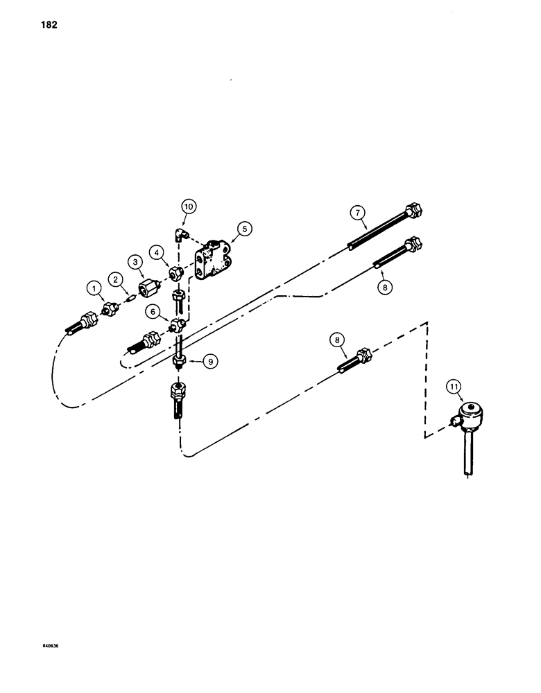 Схема запчастей Case 880C - (182) - TRACK BRAKE HYDRAULIC LINES - UPPER, BEFORE PIN 6205236 (04) - UNDERCARRIAGE