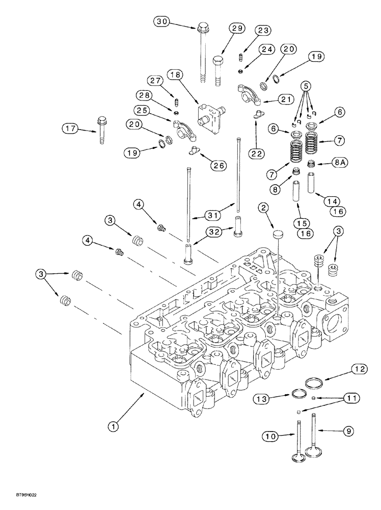 Схема запчастей Case 580SL - (2-034) - CYLINDER HEAD AND VALVE MECHANISM, 4T-390 EMISSIONS CERTIFIED ENGINE (02) - ENGINE