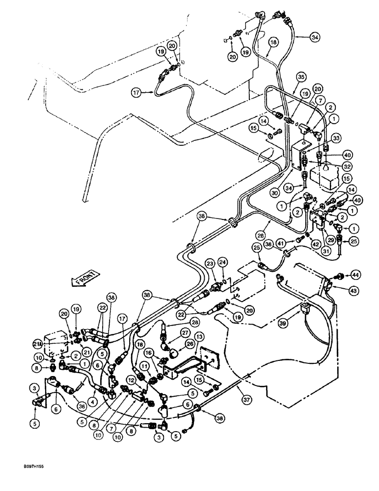 Схема запчастей Case 9045B - (8-064) - DOUBLE ACTION AUXILIARY EQUIPMENT OPTION, PILOT CONTROL LINES (08) - HYDRAULICS