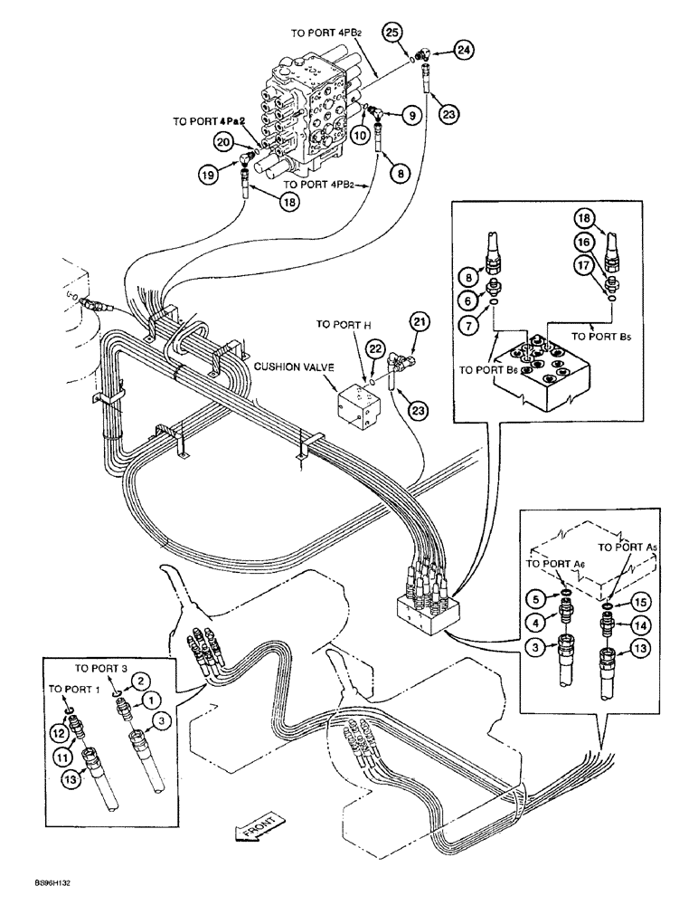 Схема запчастей Case 9060B - (8-062) - BUCKET OPEN AND CLOSE CONTROL LINES (08) - HYDRAULICS