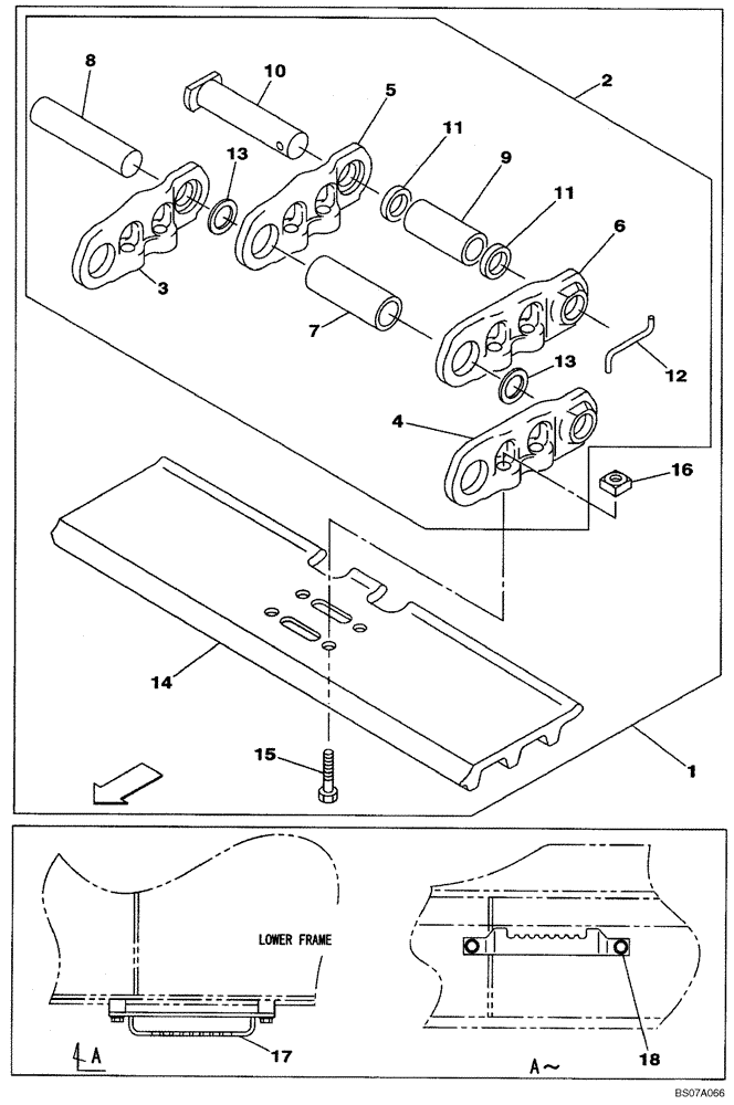 Схема запчастей Case CX160B - (05-04) - TRACK CHAINS, 600 MM (23-5/8 IN) (11) - TRACKS/STEERING