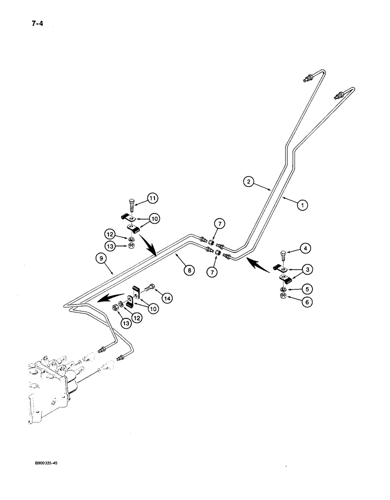 Схема запчастей Case 650 - (7-04) - POWER BRAKE HYDRAULIC LINES, MASTER CYLINDERS TO TRANSMISSION CONTROL VALVE (07) - BRAKES