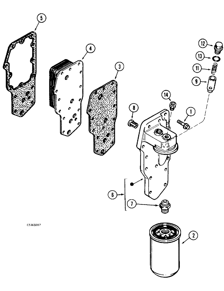 Схема запчастей Case 688BCK - (2-28) - OIL FILTER AND COOLER, 668B CK (120301-) (01) - ENGINE