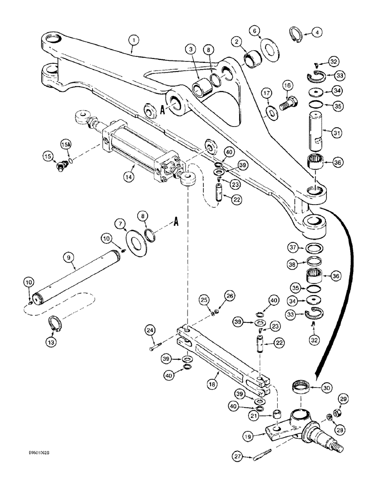 Схема запчастей Case 590SL - (5-14) - FRONT AXLE AND SPINDLES, TWO WHEEL DRIVE MODELS (05) - STEERING