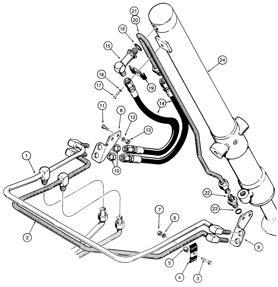 Схема запчастей Case 850E - (8-024) - DOZER LIFT HYDRAULIC CIRCUIT, CROSSOVER TUBES TO CYLINDERS (08) - HYDRAULICS