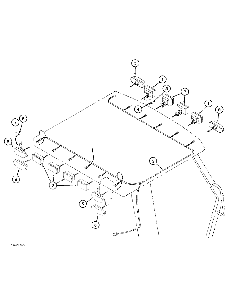 Схема запчастей Case 590SL - (4-28) - TRACTOR LAMP ELECTRICAL CIRCUIT, WITH ROPS CANOPY (04) - ELECTRICAL SYSTEMS