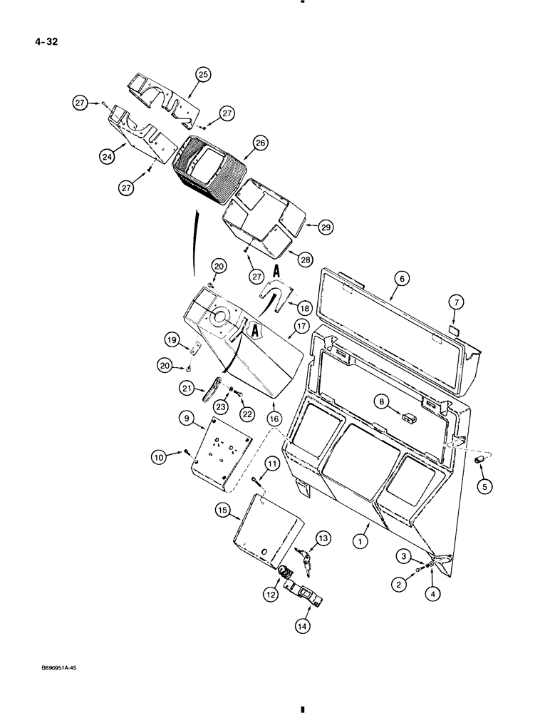 Схема запчастей Case 580K - (4-032) - FRONT INSTRUMENT PANEL AND COVERS (04) - ELECTRICAL SYSTEMS