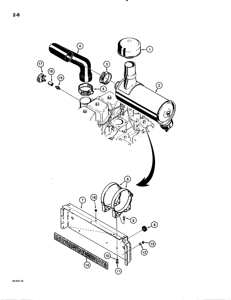 Схема запчастей Case 480E LL - (2-06) - AIR CLEANER AND AIR INTAKE PARTS (02) - ENGINE