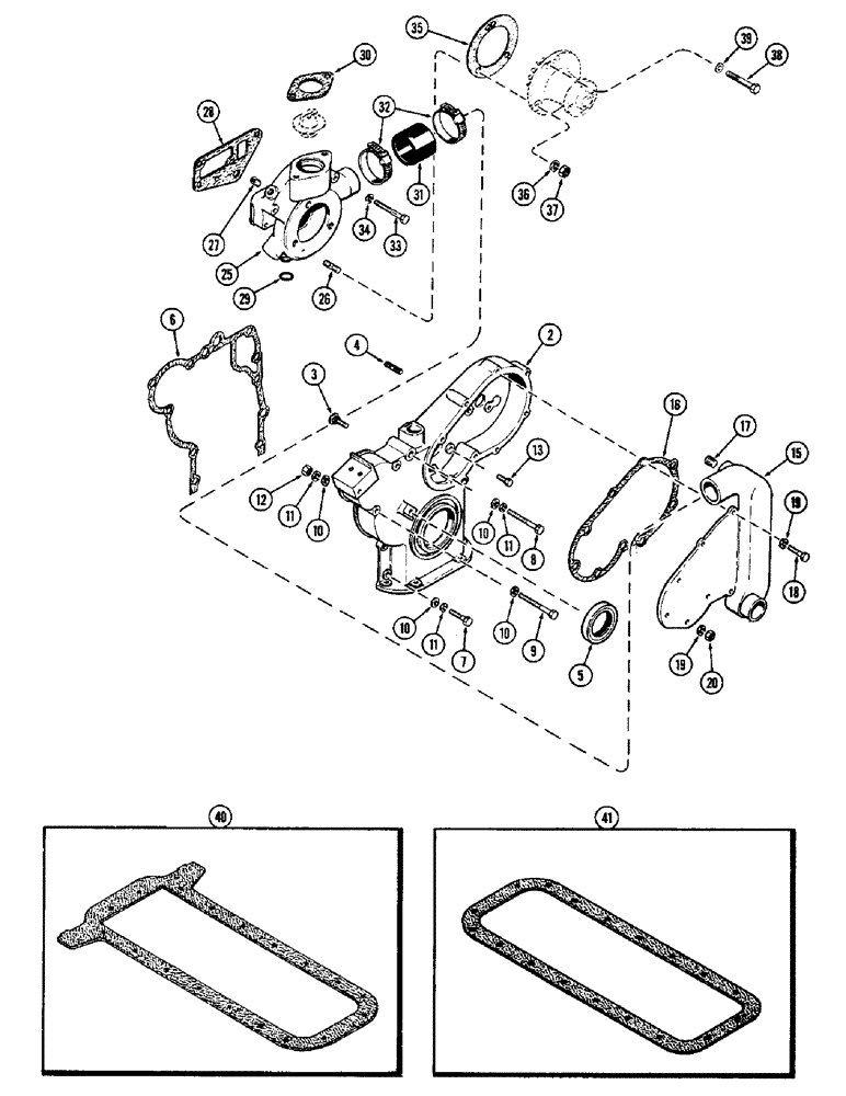 Схема запчастей Case 580B - (013E) - TIMING GEAR COVER CONVERSION KIT, (188) DIESEL ENGINE, TOCONVERT 1 PIECE COVER TO 2 PIECE COVER (02) - ENGINE