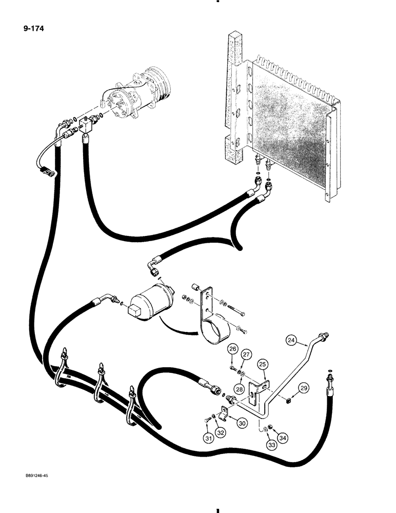 Схема запчастей Case 580K - (9-174) - CONDENSER, RECEIVER-DRIER AND AIR CONDITTIONER LINES (09) - CHASSIS/ATTACHMENTS