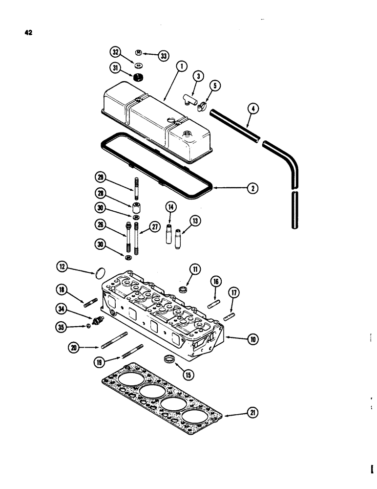 Схема запчастей Case 580D - (042) - CYLINDER HEAD AND COVER, 207 NATURALLY ASPIRATED DIESEL ENGINE (02) - ENGINE