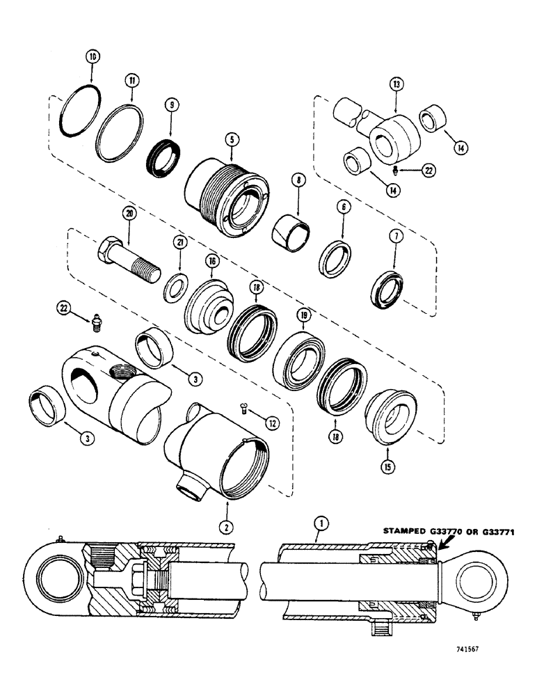 Схема запчастей Case 680CK - (258) - G33770 AND G33771 DROTT CLAM CYLINDERS, GLAND IS STAMPED WITH CYLINDER PART NUMBER (35) - HYDRAULIC SYSTEMS