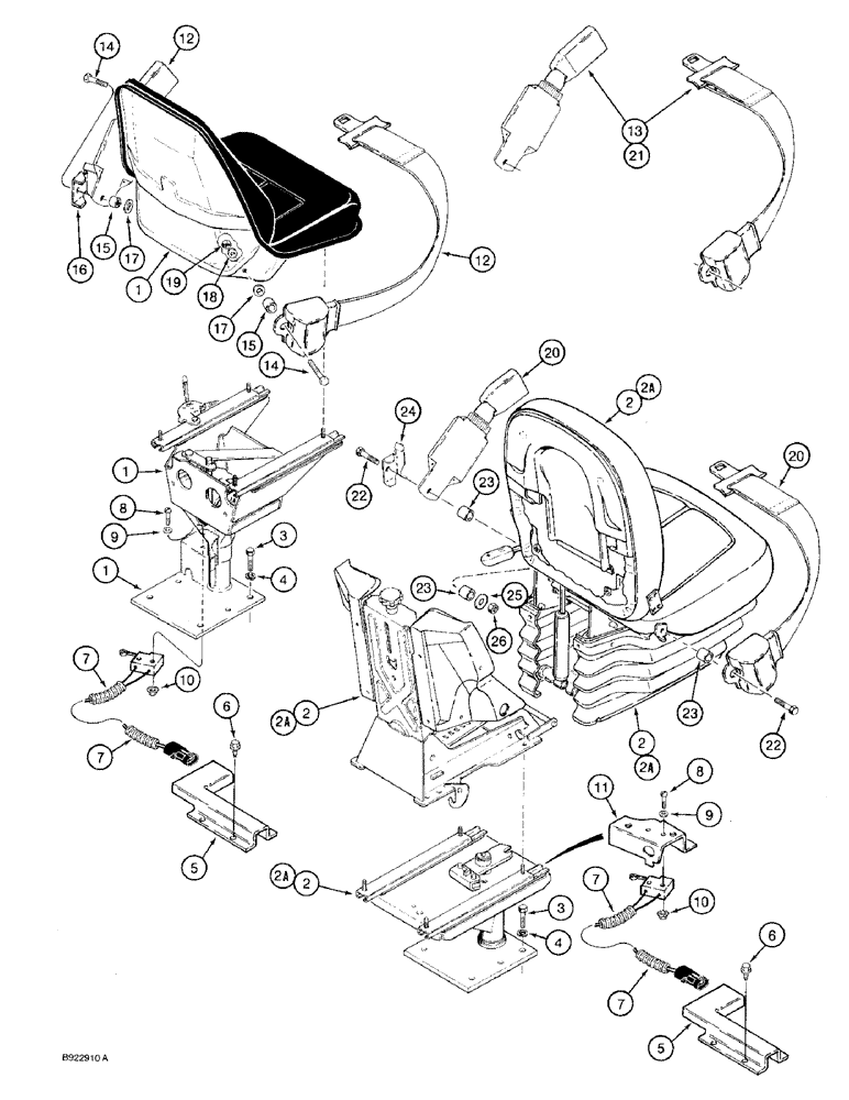 Схема запчастей Case 580SK - (9-125A) - SEATS AND MOUNTING PARTS, SEAT BELT MOUNTING - STANDARD (09) - CHASSIS/ATTACHMENTS