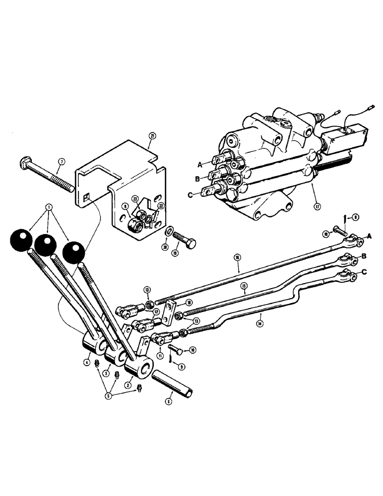 Схема запчастей Case 680CK - (166) - LOADER CONTROLS, 3 SPOOL VALVE AND LEVERS (35) - HYDRAULIC SYSTEMS