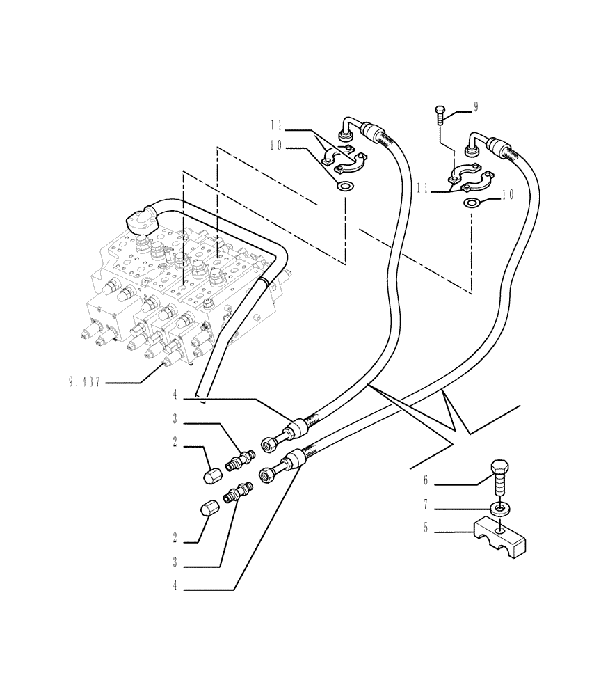 Схема запчастей Case 1850K - (3.471[01]) - PIPING - HYDRAULIC TILT (04) - UNDERCARRIAGE