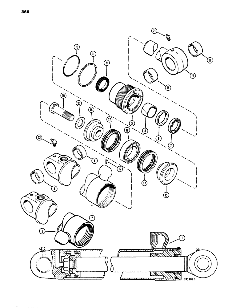 Схема запчастей Case 680E - (360) - G34323 AND G100004 DIPPER CYLINDER, WITH TWO PIECE PISTON (35) - HYDRAULIC SYSTEMS