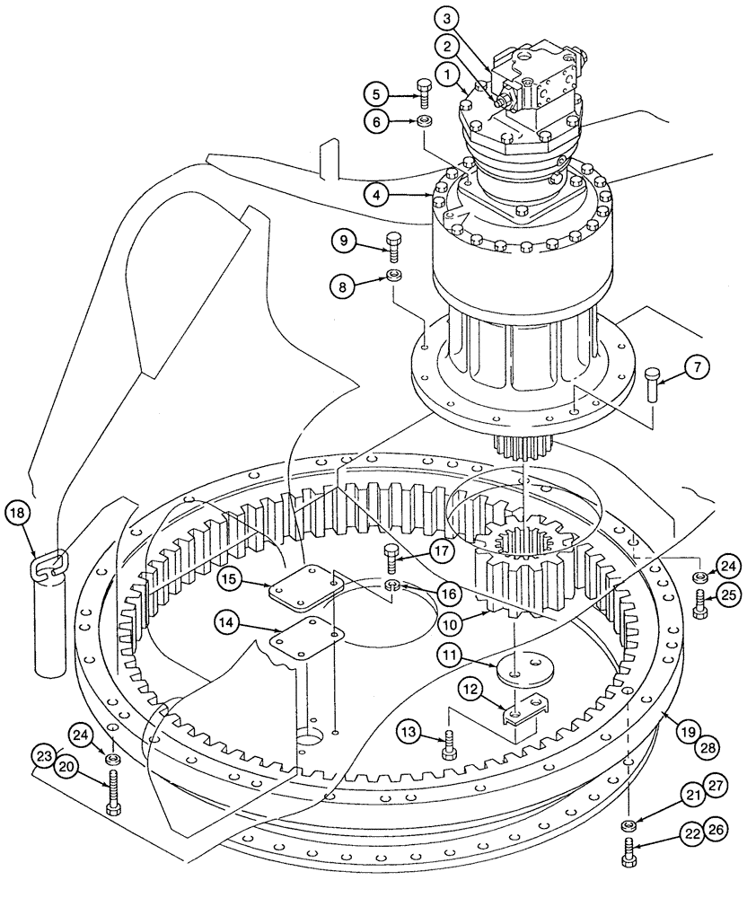 Схема запчастей Case 9060 - (9-02) - TURNTABLE BEARING AND SWING MOTOR MOUNTING (09) - CHASSIS/ATTACHMENTS