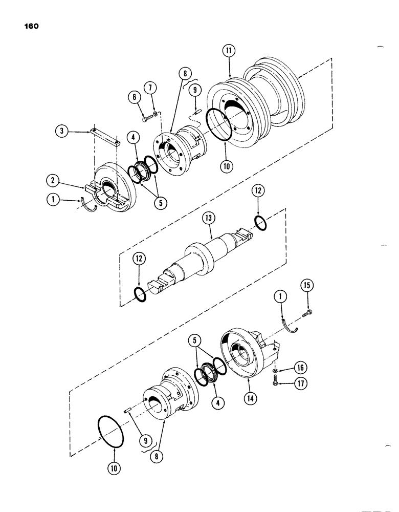 Схема запчастей Case 980B - (160) - DOUBLE FLANGE TRACK ROLLER, TYPE "C" (04) - UNDERCARRIAGE