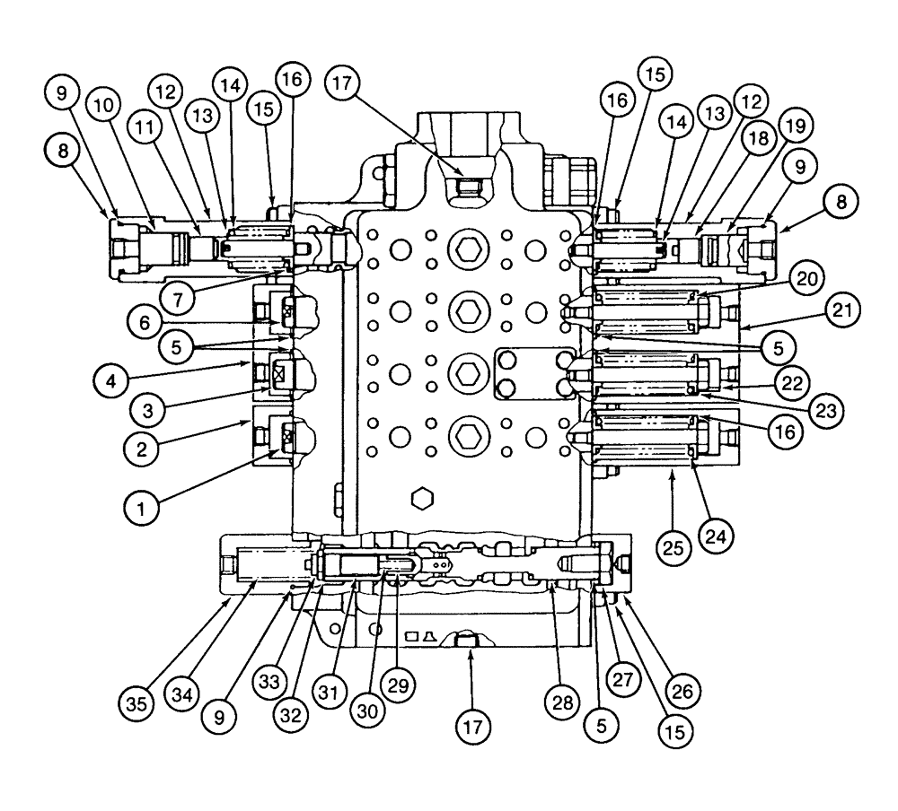 Схема запчастей Case 9040 - (8-74) - 153354A1 LEFT-HAND CONTROL VALVE ASSEMBLY, SPOOLS AND RELATED PARTS, NOT USED ON LONG REACH MODELS (08) - HYDRAULICS